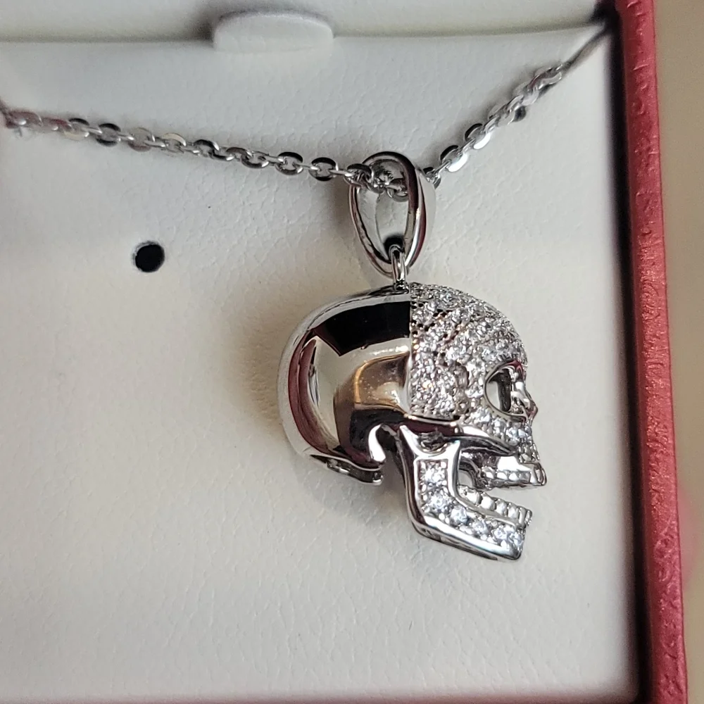 NEW Skull Bones Cubic Zirconia  Necklace in Sterling Silver - Picture 10 of 16